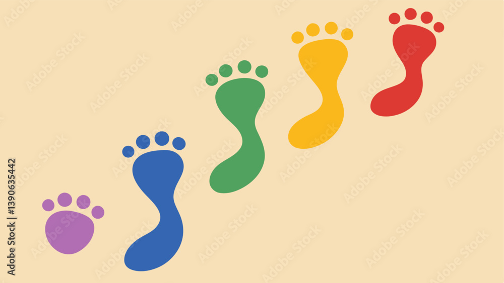 Poster footprints on a path various footprints along a path that represent different journeyssome large som