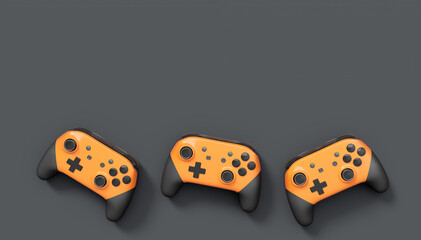 Realistic orange video game joysticks or gamepads on black background © Vasyl Onyskiv