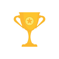 Flat gold trophy icon with a star symbol, representing success, excellence, and achievement. Perfect for award graphics, sports, games, business milestones, and educational apps.