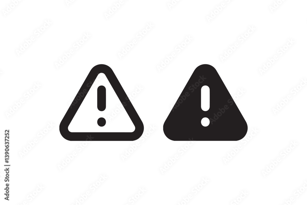 Poster warning icons in outline and solid triangles vector