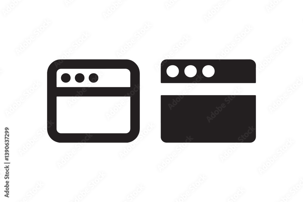 Poster browser window icons in outline and solid style vector