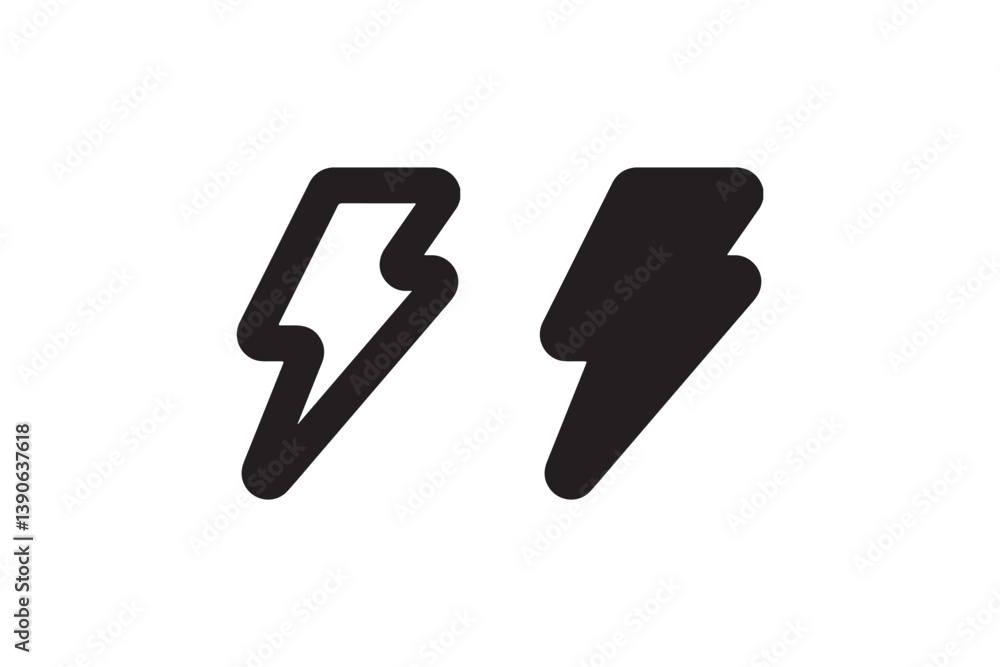 Poster lightning bolt icons in outline and solid vector