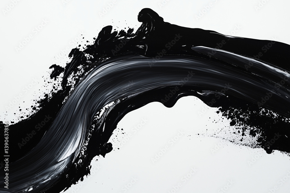Poster ink flow symphony: a dynamic visual of black ink flowing, creating a dance of texture and movement o
