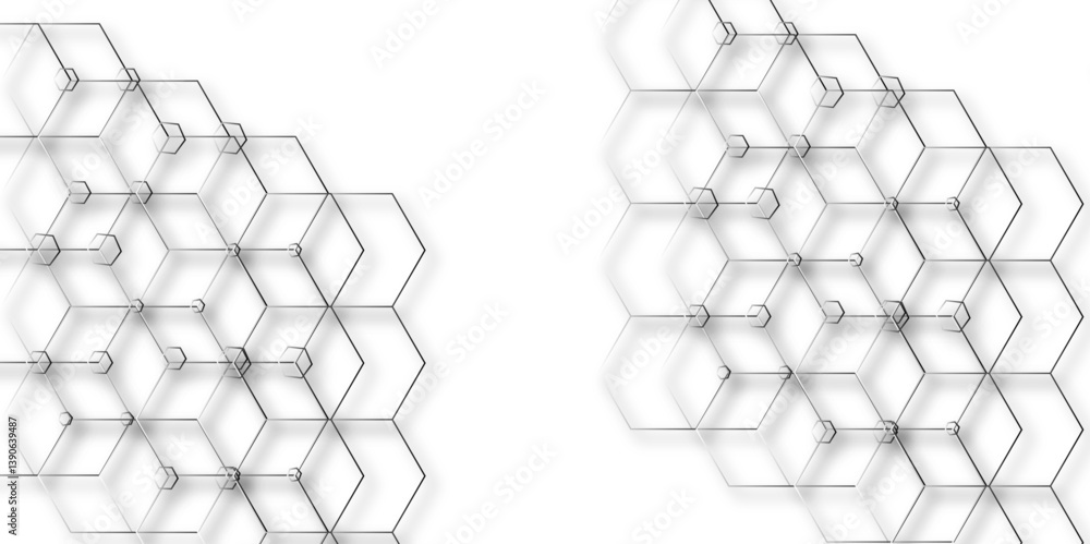 Poster luxury hexagonal abstract black metal background with golden light lines. dark 3d geometric texture 