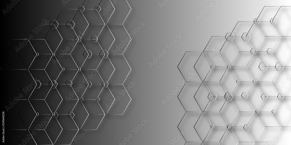 Poster luxury hexagonal abstract black metal background with golden light lines. dark 3d geometric texture 