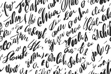 Obraz premium Seamless pattern of handwritten phrases in elegant cursive, black ink on a white background