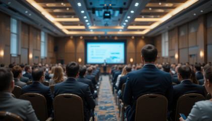 Audience in Conference Hall Listening to Business Presentation.