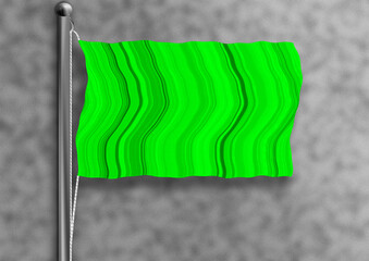 Light Green flag flying on a flagpole, isolated, textured wall on the background.