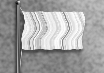 White flag flying on a flagpole, isolated, textured wall on the background.