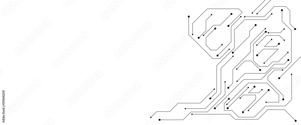 Poster Vector Technology black circuit diagram concept. Abstract technology on white background. High-tech circuit board.