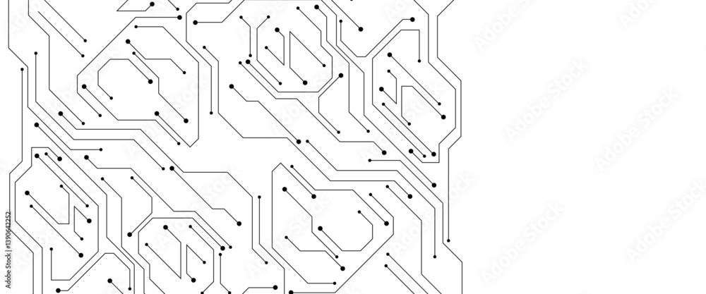 Poster Vector Technology black circuit diagram concept. Abstract technology on white background. High-tech circuit board.