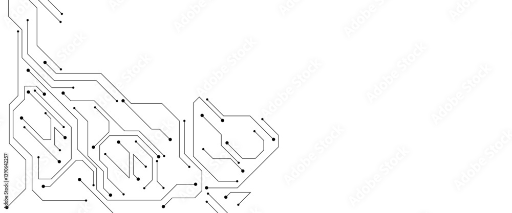 Poster Vector Technology black circuit diagram concept. Abstract technology on white background. High-tech circuit board.