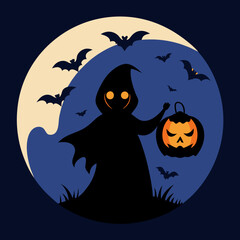 Vector art illustration with Halloween pumpkin and bats