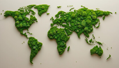 Obraz premium A detailed map of the world is designed using various green succulent plants, showcasing creativity and promoting environmental sustainability. The artwork emphasizes the planet's natural beauty