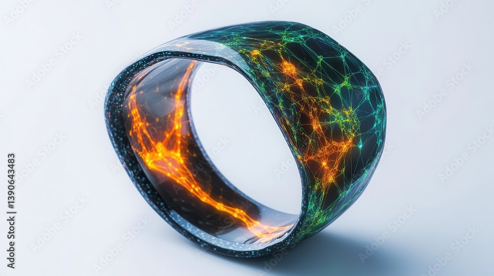Poster an abstract torus shaped object with illuminated network patterns