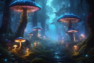 Mystical Forest with Glowing Trees