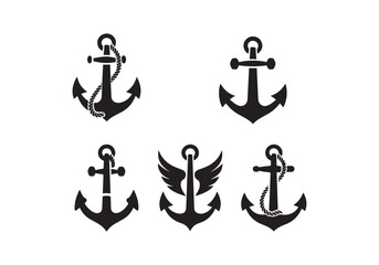 Anchor silhouette icons - Set of six maritime and nautical anchor designs for sailing and marine themes