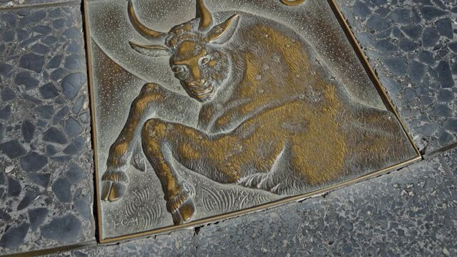 Located at Hoover Dam, the Taurus bronze zodiac plaque features detailed artistry depicting the Taurus symbol.
