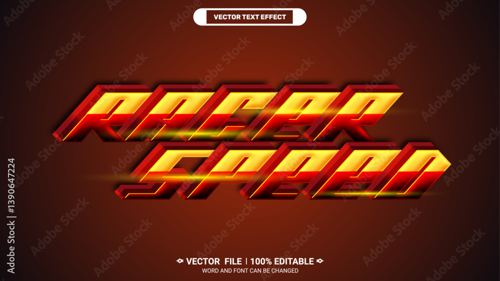 Poster racer speed text effect. futuristic 3d editable bold typography for racing games, dynamic posters an