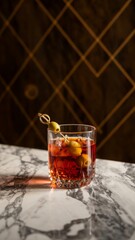 Premium vermouth in gold and gray setting