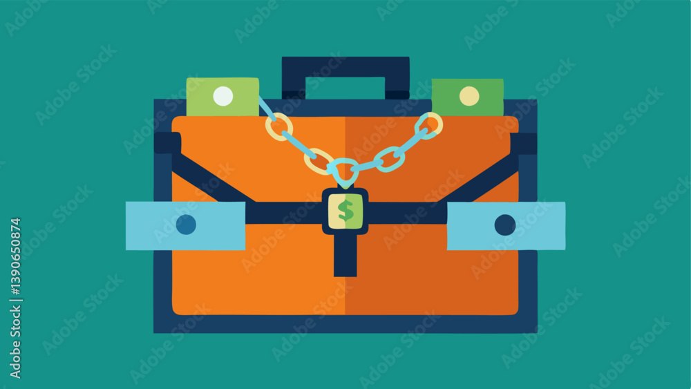 Poster briefcase with chains a briefcase overflowing with cash and locked with chains representing illicit 