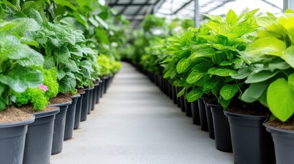 Greenhouse plants in rows