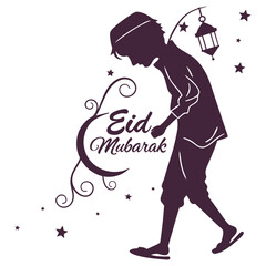 silhouette eid mubarak on white background