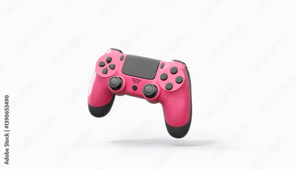 Poster realistic colorful video game joystick or gamepad with color buttons on white