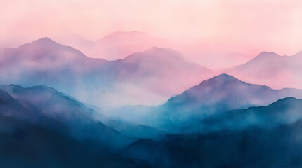 Fototapeta premium Gradient mountain shapes in soft pink and blue tones