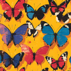 Vibrant mosaic of butterflies on textured colorful background high resolution picture