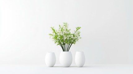 Minimalist white vases with greenery