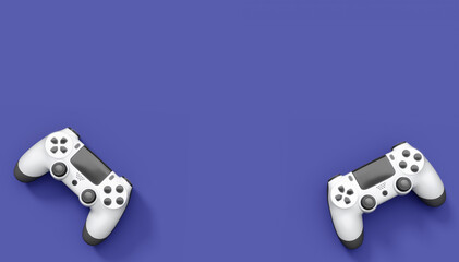 Realistic white video game joysticks or gamepads on violet background © Vasyl Onyskiv