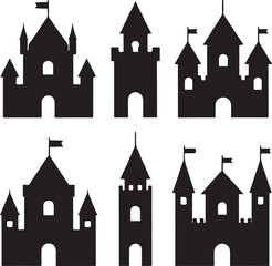 Obraz premium castle house icon set silhouette victor design isolated on the white background.