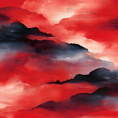 Bold red and black abstract landscape art with brush strokes high resolution picture