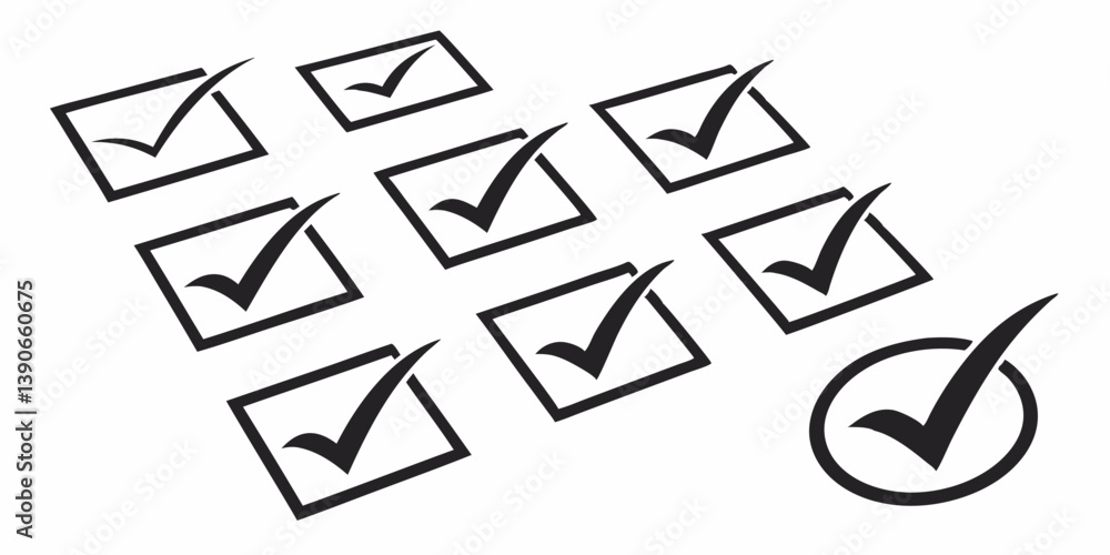 Poster black and white checklist checkboxes checkmarks to do list survey form selection choice vector graph