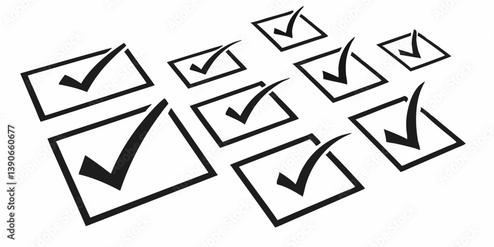 Poster vector graphic black check marks in square boxes for checklists task management confirmation agreeme