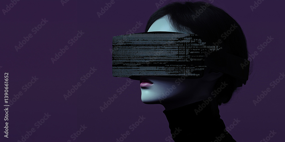 Poster vision obscured: a digitally-enhanced portrait of a person with vision partially obscured by a textu
