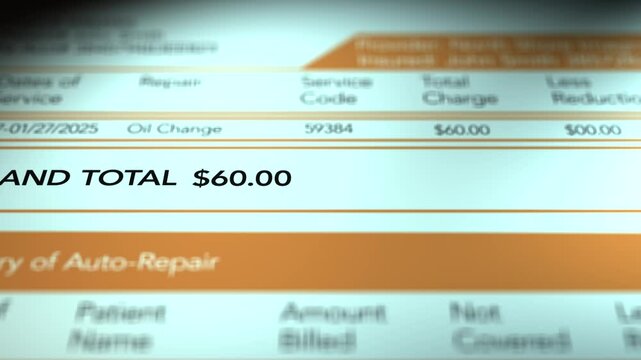 Automotive Bill Concept - Small Oil Change Payment Due