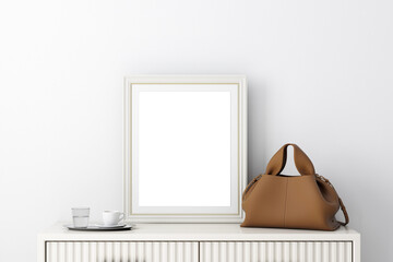 frame mockup minimalist with bag brown, 3d render