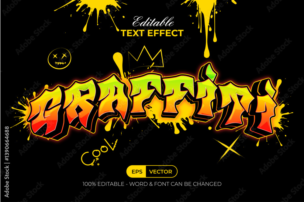 Aufkleber graffiti text effect gradient style. editable text effect.
