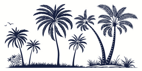 Tropical Beach Palm Trees Silhouette Vector Island Summer Vacation Landscape Design