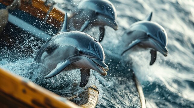 Dolphins playful action water