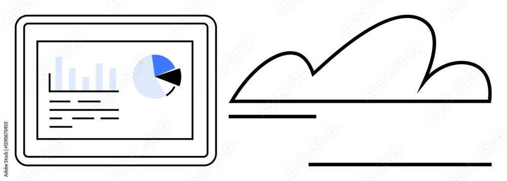 Aufkleber tablet screen showing bar chart, pie chart, and data lines next to minimal cloud design. ideal for a