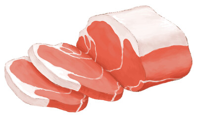 ブロック肉のイラスト　色鉛筆