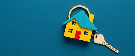 2025 Home Dreams Blue Graphic. House Icon, Keys, And Real Estate Planning. Securing Your Family's Future, A Financial Milestone. Consider Investing Carefully.