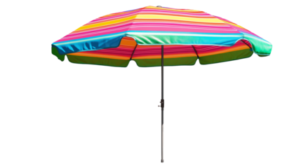 Open beach umbrella with vibrant colors, casting soft shadow, white background, PNG