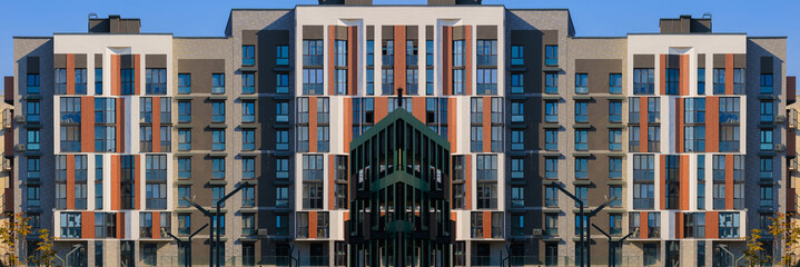 Abstract pattern, multi-colored kaleidoscope from photos modern buildings and houses