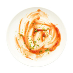 One dirty plate isolated on white, top view