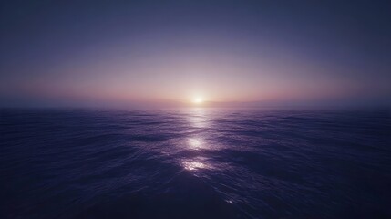 Fototapeta premium A cinematic medium shot of the ocean at twilight. The sky is a deep indigo, with the last remnants of daylight fading. 