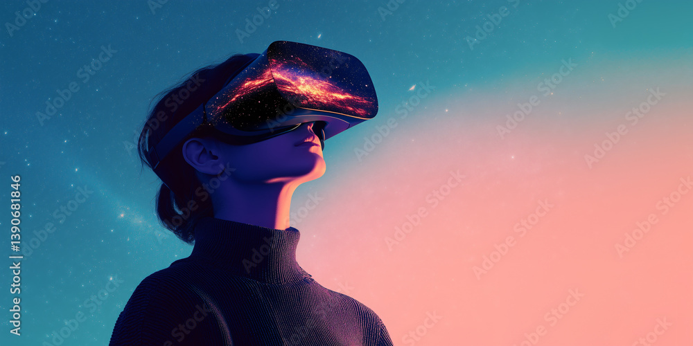 Aufkleber exploring the digital realm: a captivating visualization of a person immersed in a virtual reality e